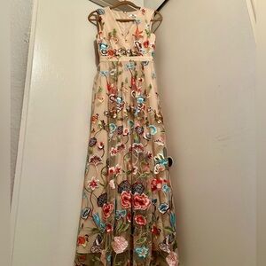 Naked dress.  Beige Maxi Dress with Multicolor Floral Embroidery